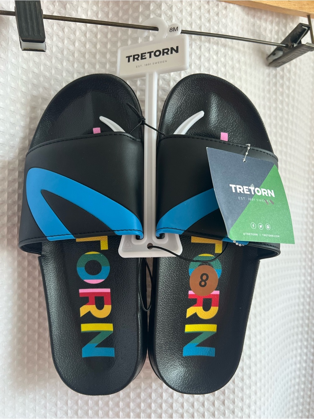 Tretorn Black Slide Sandals with Rainbow Multicolor Logo